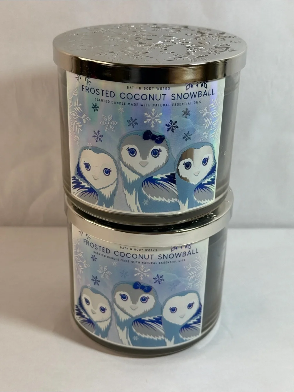 2 Pc. Frosted Coconut Snowball 3 Wick Scented Candle Bundle Bath & Body Work NEW